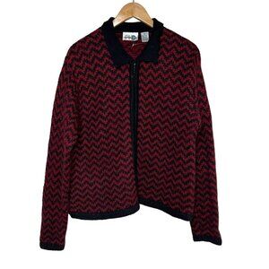 Vintage Paul Harris Design Woman size L Red ZigZag Striped Mohair Blend Sweater